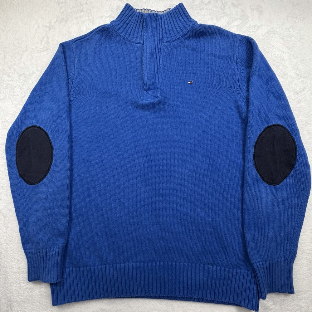 Tommy Hilfiger Boys Youth L (16-18) Blue 1/4 Zip Sweater With Elbow Patches